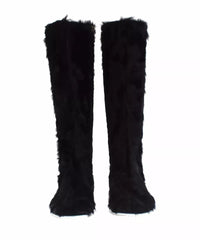 Dolce &amp; Gabbana Schwarze Xiangao Lammfell Lederstiefel Schuhe