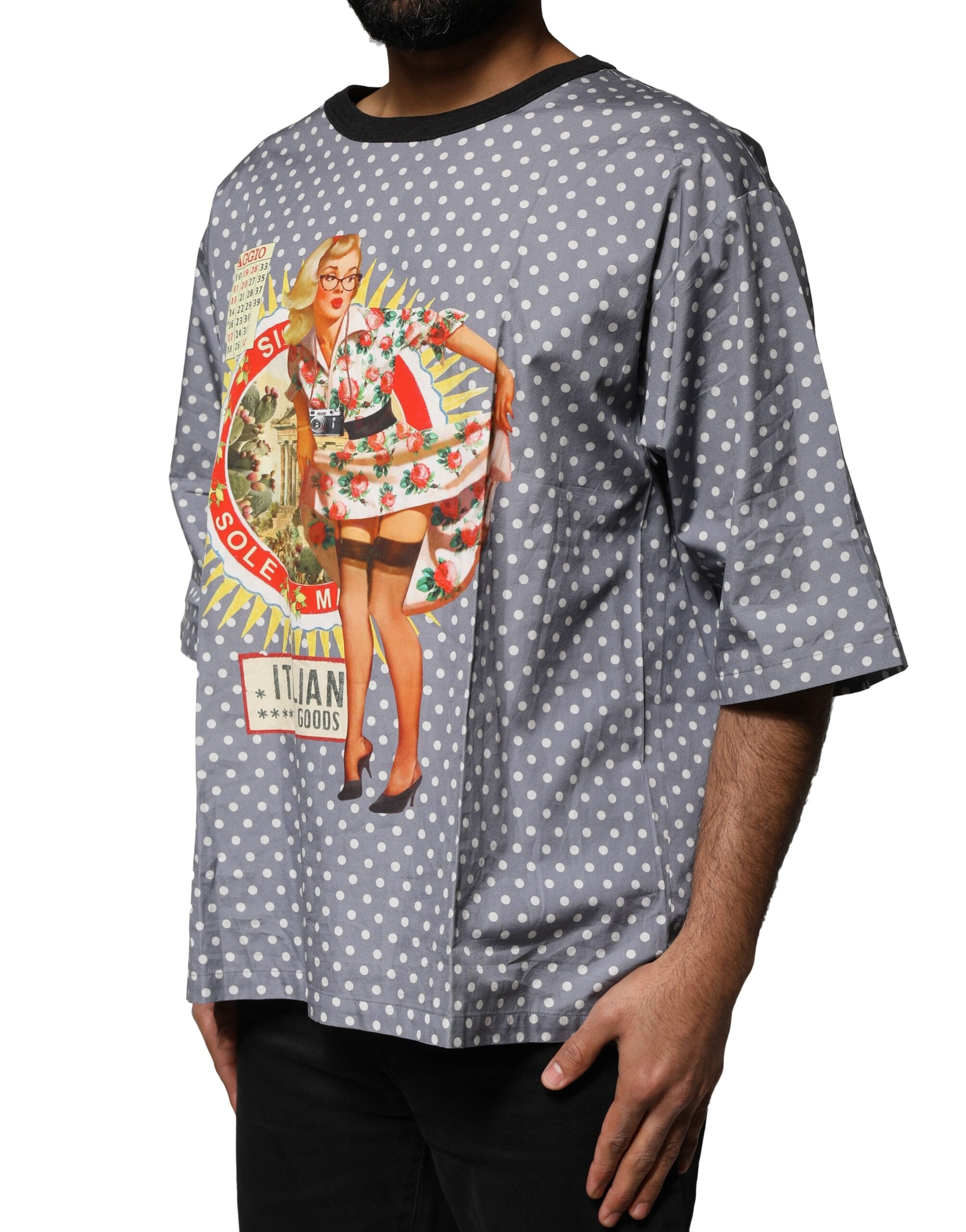 Dolce & Gabbana Graues Polka-Dot Pin-Up Print Rundhals-T-Shirt