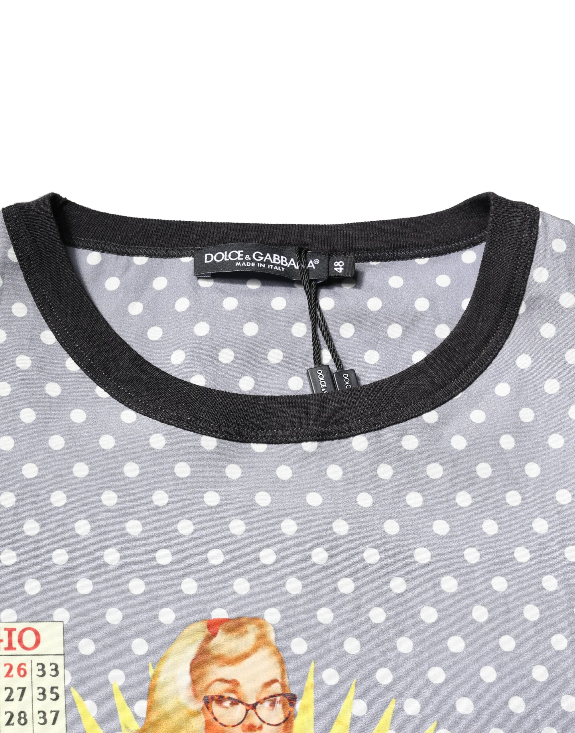 Dolce & Gabbana Graues Polka-Dot Pin-Up Print Rundhals-T-Shirt