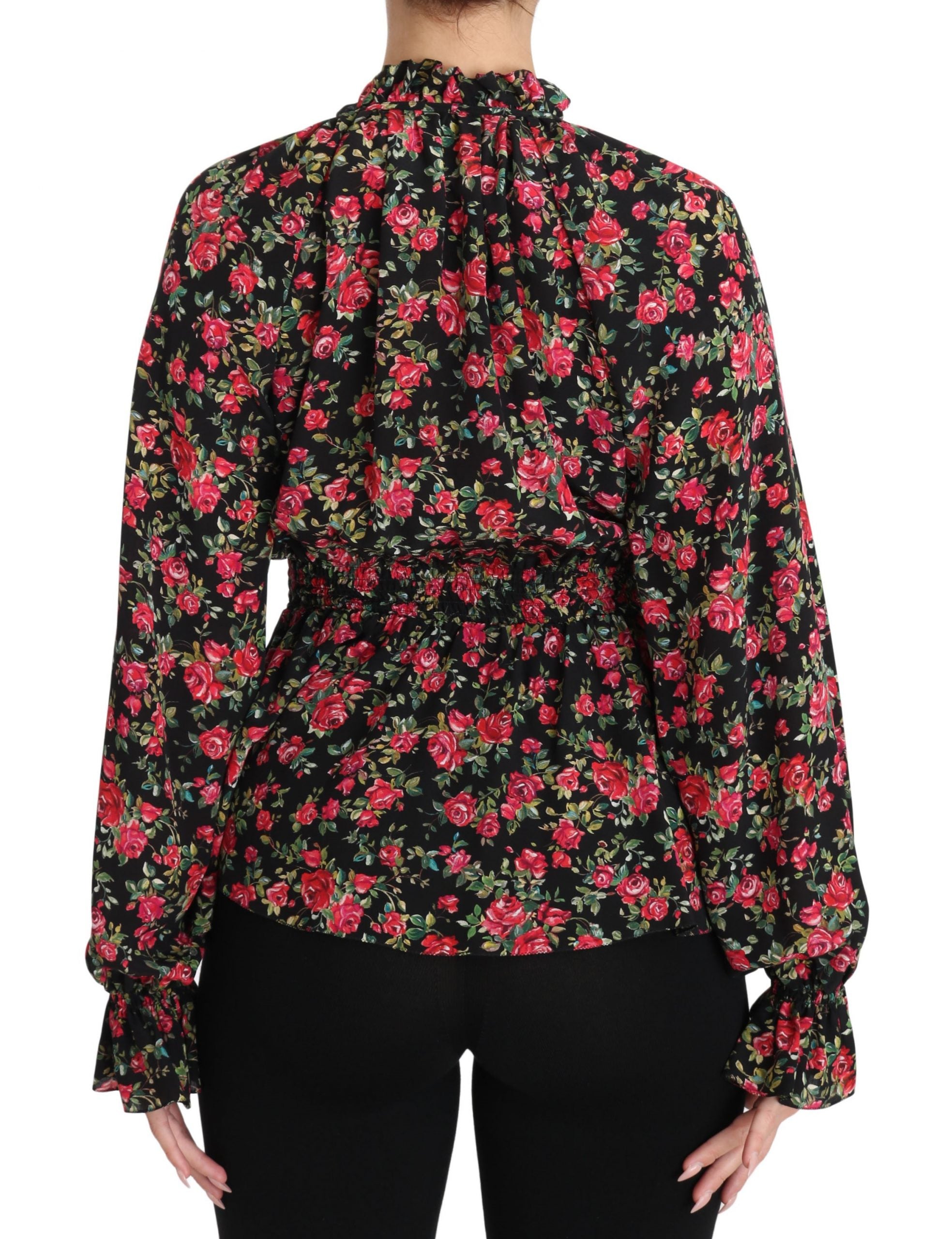 Dolce & Gabbana Zwart Rozenprint Bloemen Shirt Top Blouse