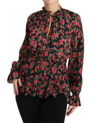 Dolce & Gabbana Zwart Rozenprint Bloemen Shirt Top Blouse