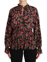 Dolce & Gabbana Zwart Rozenprint Bloemen Shirt Top Blouse