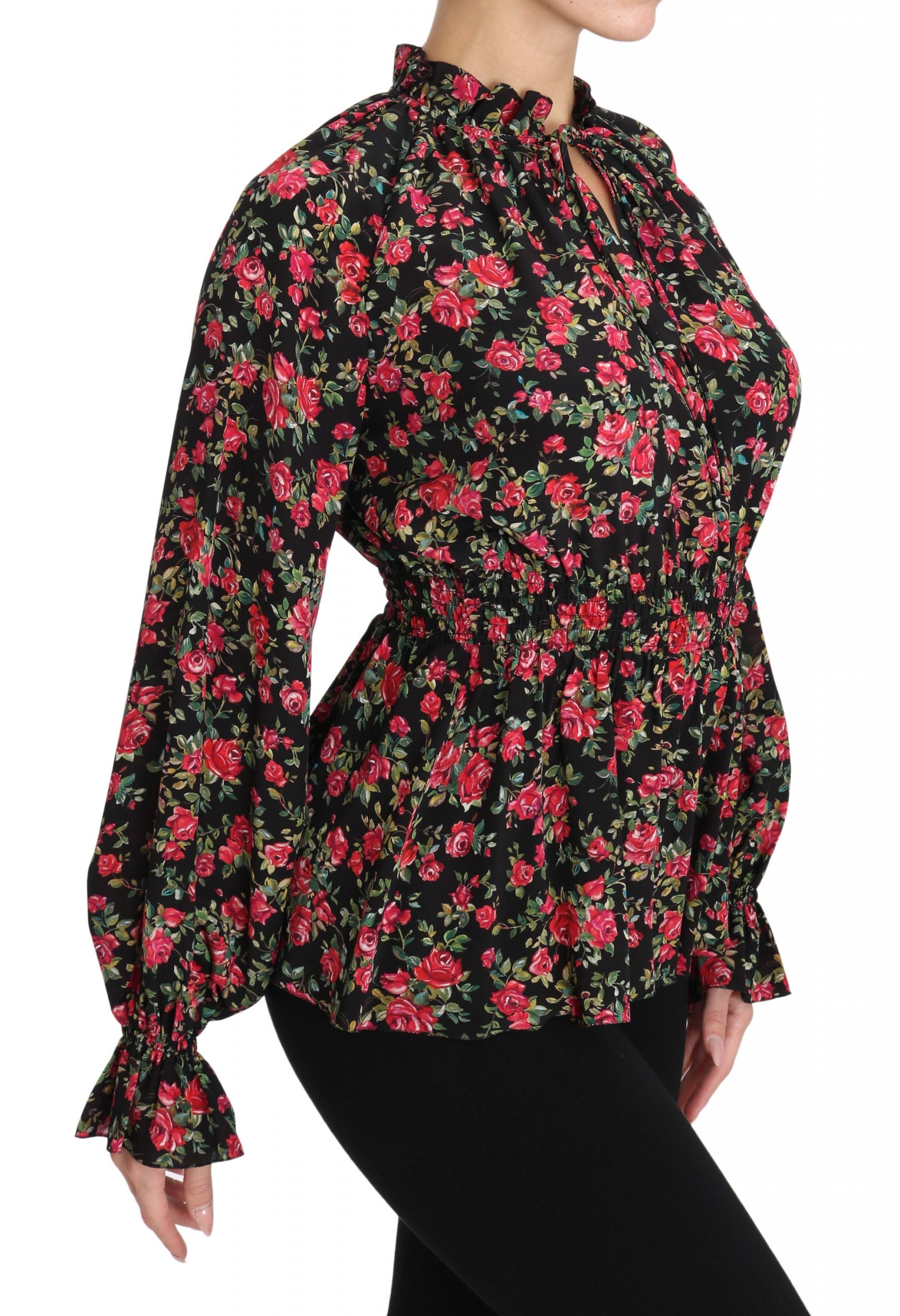 Dolce & Gabbana Zwart Rozenprint Bloemen Shirt Top Blouse