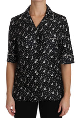 Dolce & Gabbana Schwarzes Seidenhemd mit Gitarren- und Trompeten-Print