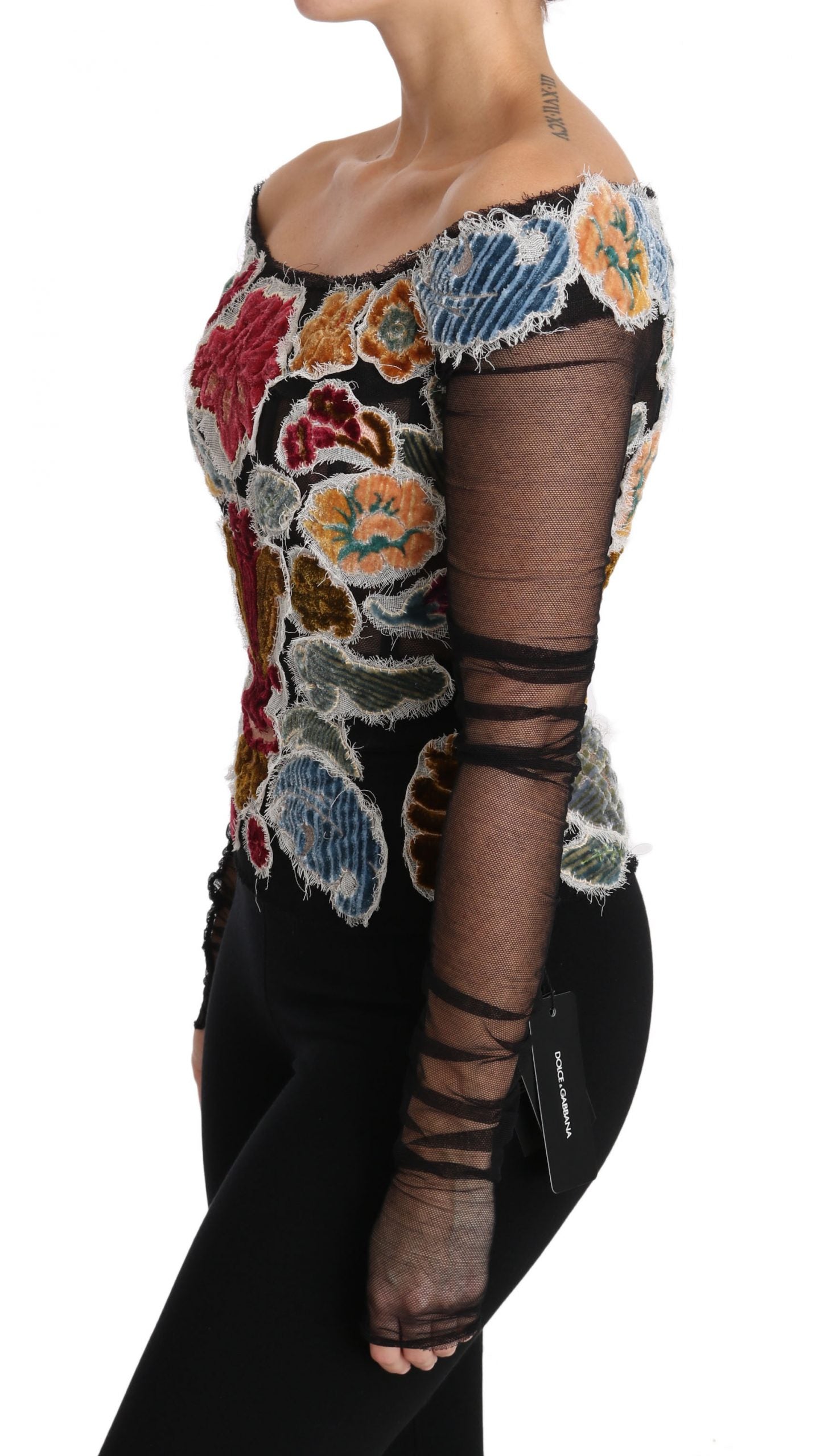 Dolce & Gabbana Zwart Bloemig Ricamo Top T-shirt Blouse
