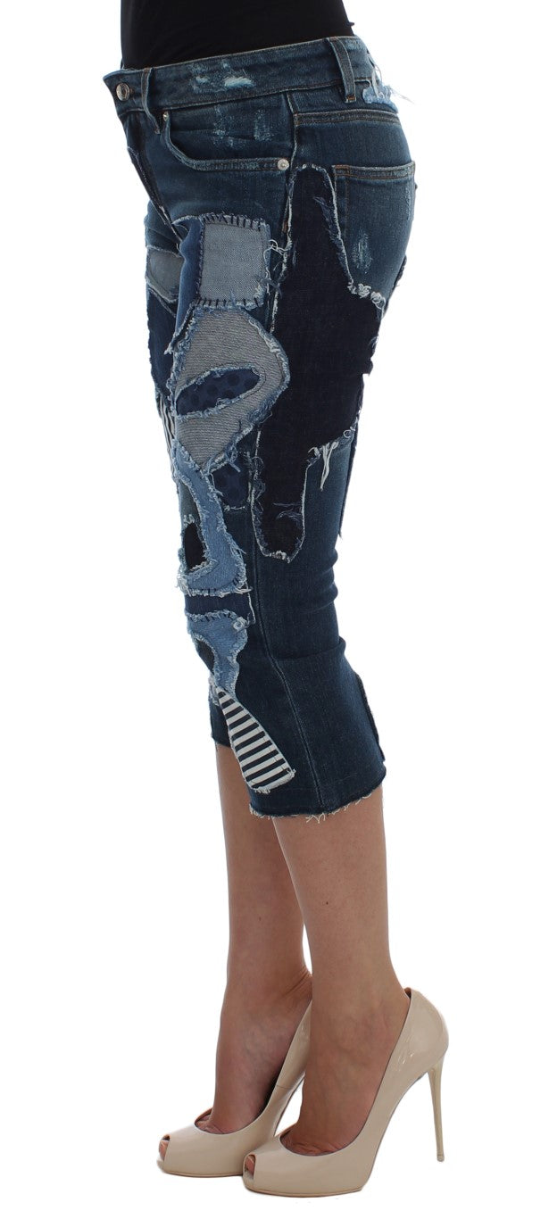 Dolce & Gabbana Stretch Blauwe Patchwork Jeans Shorts