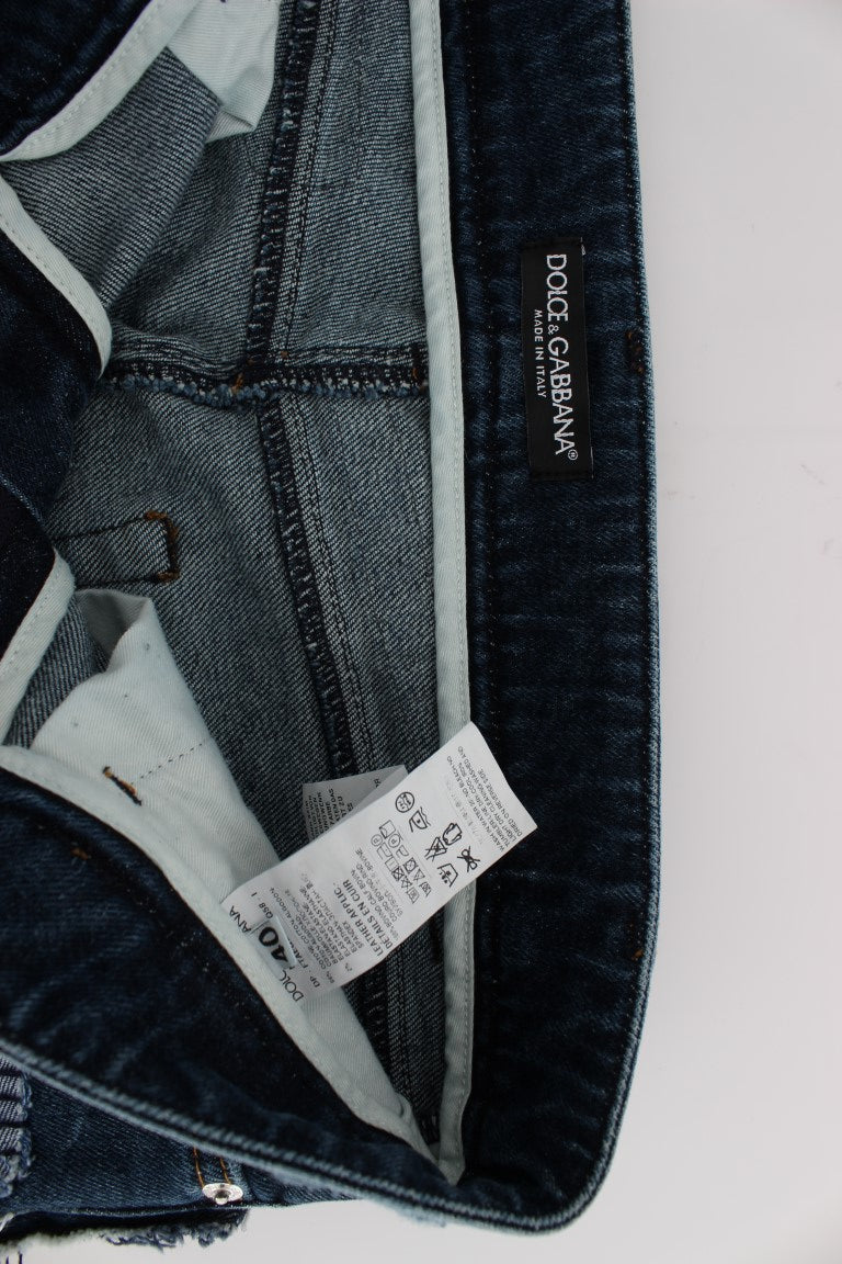 Dolce & Gabbana Stretch Blauwe Patchwork Jeans Shorts