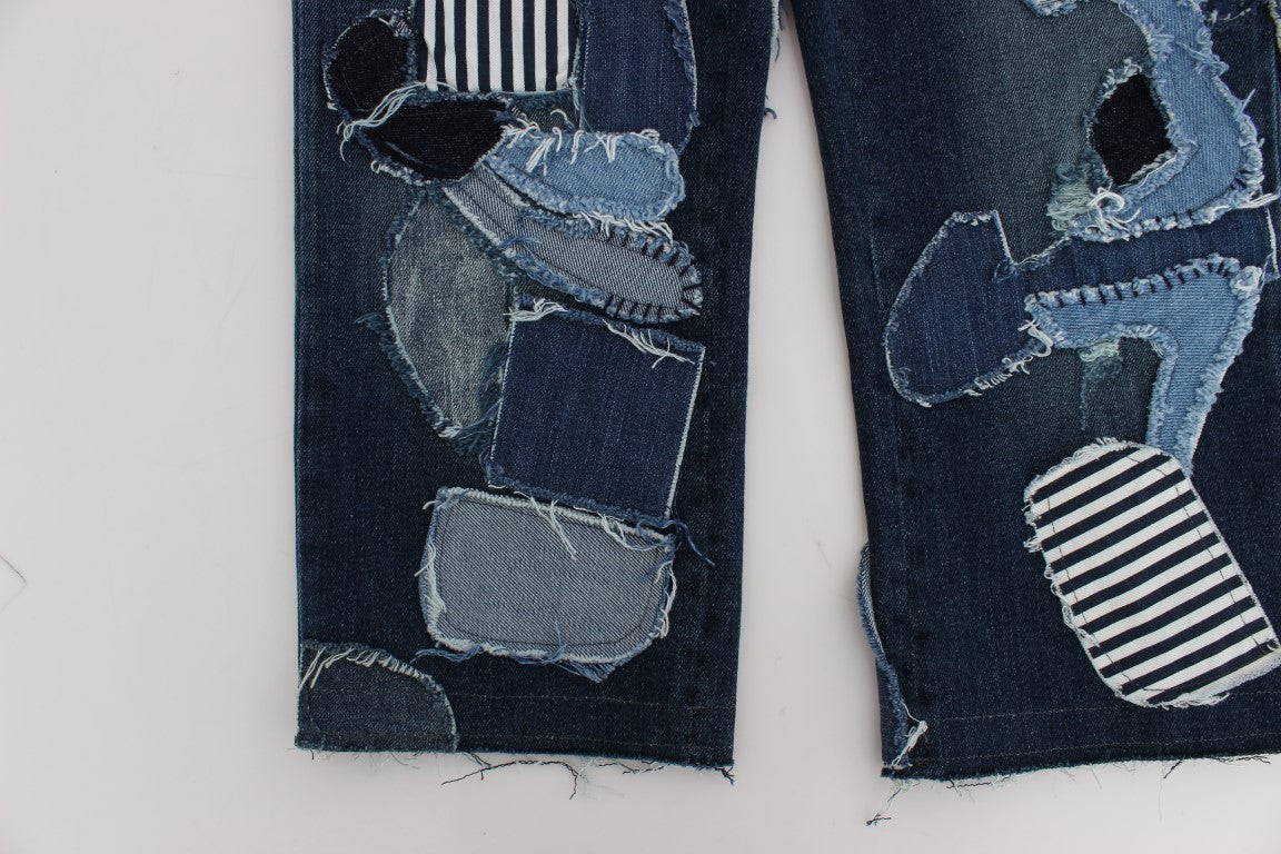 Dolce & Gabbana Stretch Blauwe Patchwork Jeans Shorts