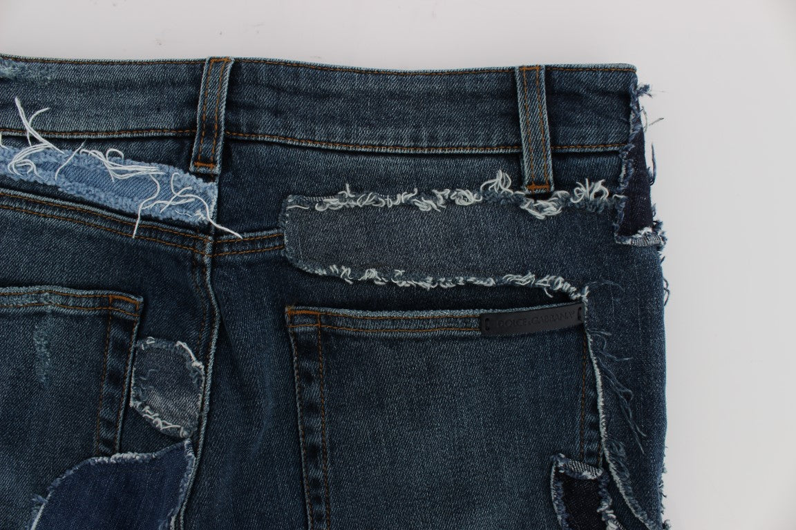 Dolce & Gabbana Stretch Blauwe Patchwork Jeans Shorts