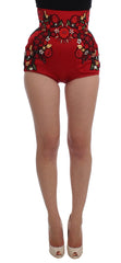 Dolce & Gabbana Rode Zijden Kristallen Rozen Shorts