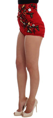 Dolce & Gabbana Rode Zijden Kristallen Rozen Shorts
