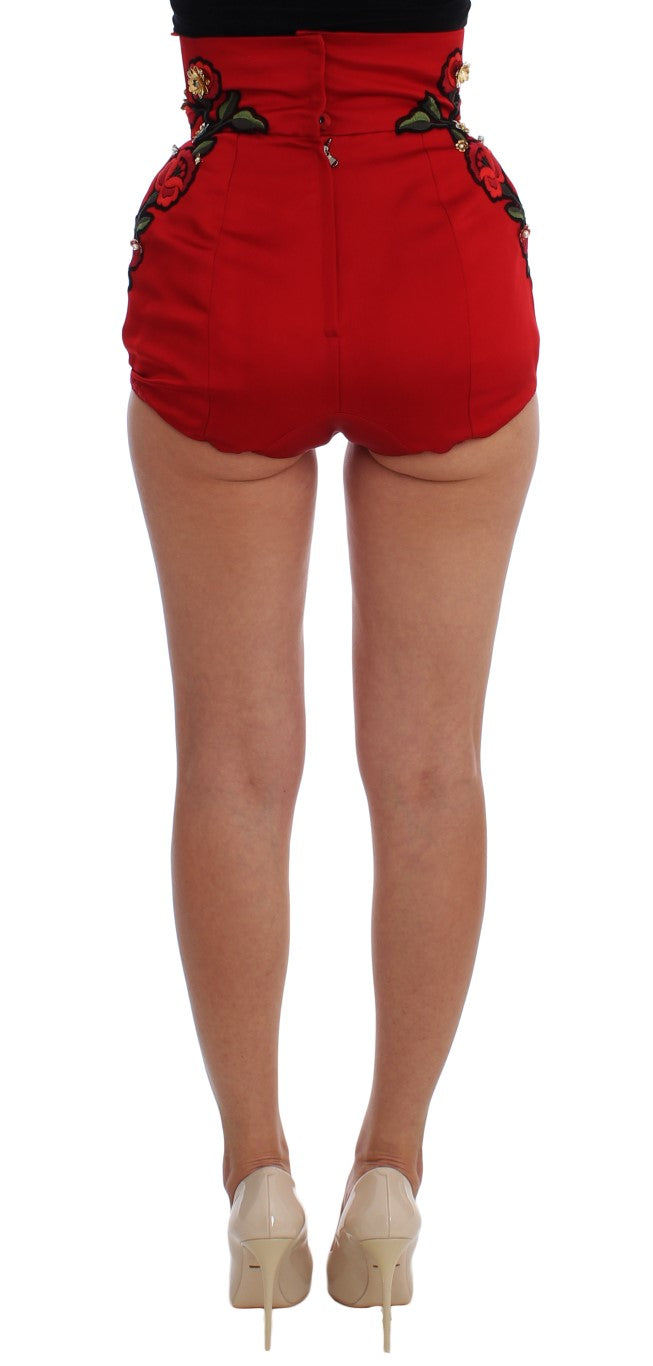 Dolce & Gabbana Rode Zijden Kristallen Rozen Shorts
