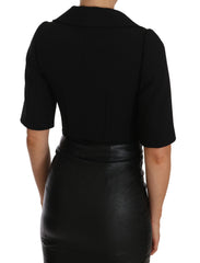 Dolce & Gabbana Schwarze Kurz Eng Anliegende Cropped Blazer-Jacke Aus Wolle