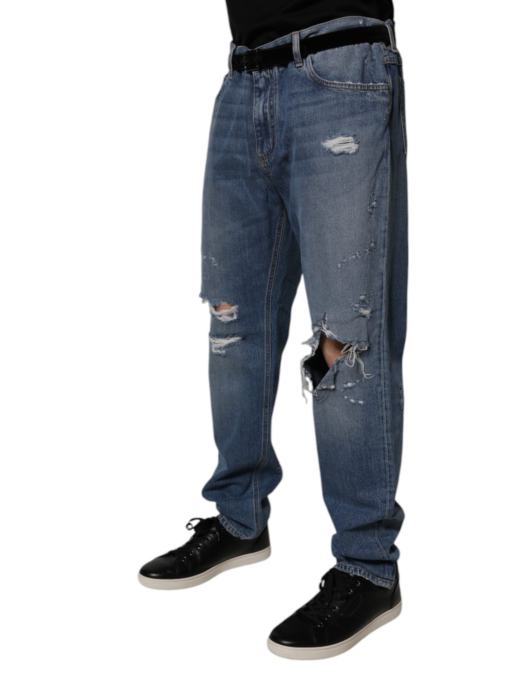 Dolce &amp; Gabbana – Blaue, zerfetzte Jeans aus geradem Baumwolldenim