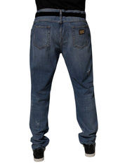 Dolce &amp; Gabbana – Blaue, zerfetzte Jeans aus geradem Baumwolldenim