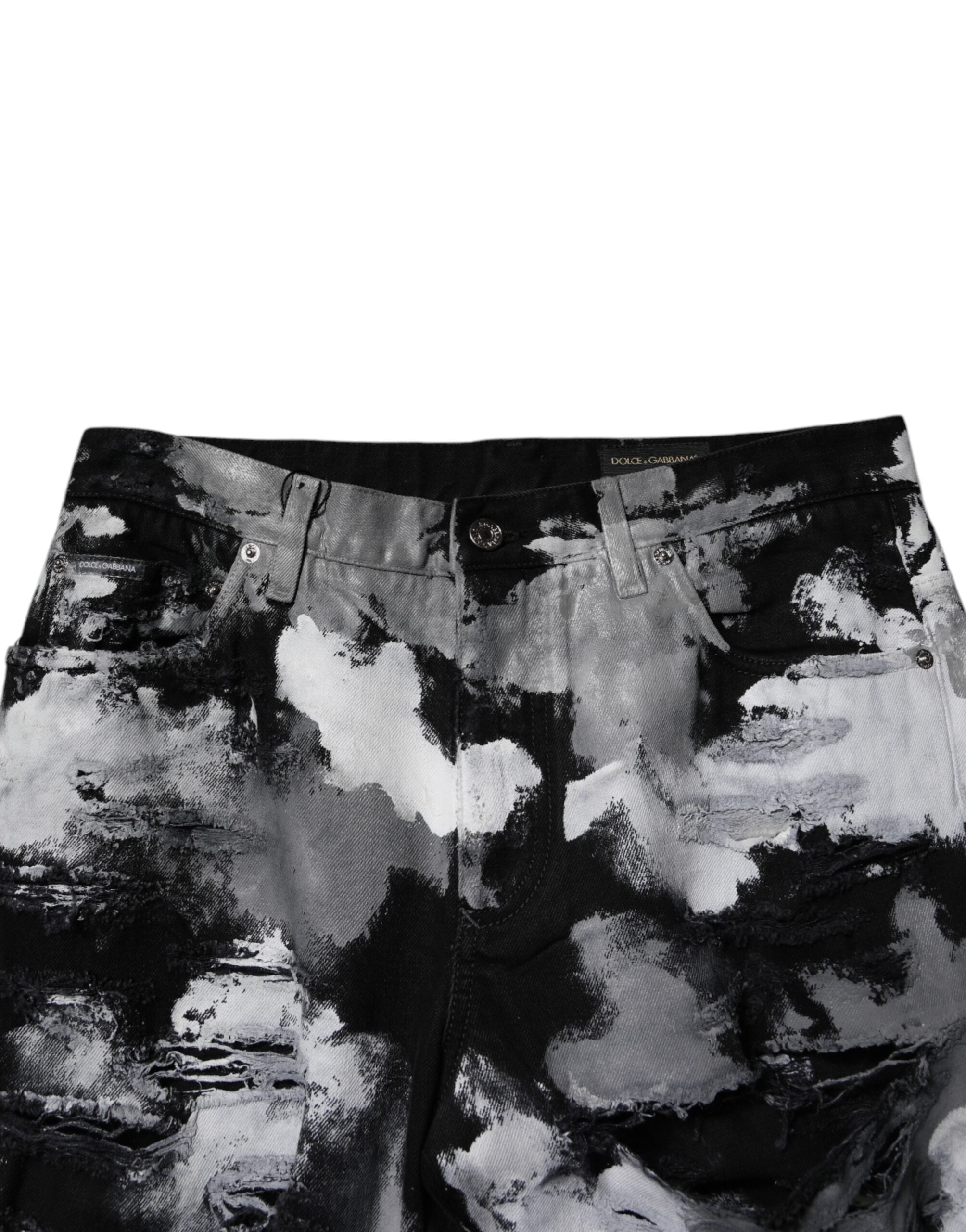 Dolce &amp; Gabbana – Mehrfarbige, zerfetzte Skinny-Jeans aus Camouflage-Stoff