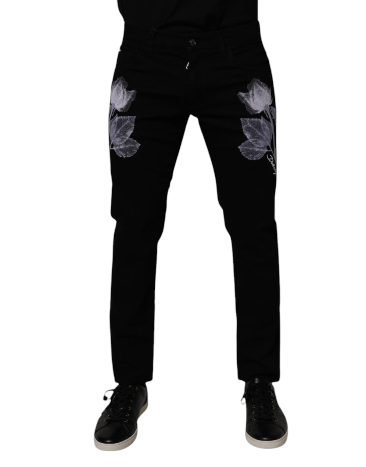 Dolce &amp; Gabbana Schwarze Skinny Jeans aus Baumwolle mit Blumenmuster für Herren