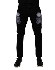 Dolce &amp; Gabbana Schwarze Skinny Jeans aus Baumwolle mit Blumenmuster für Herren