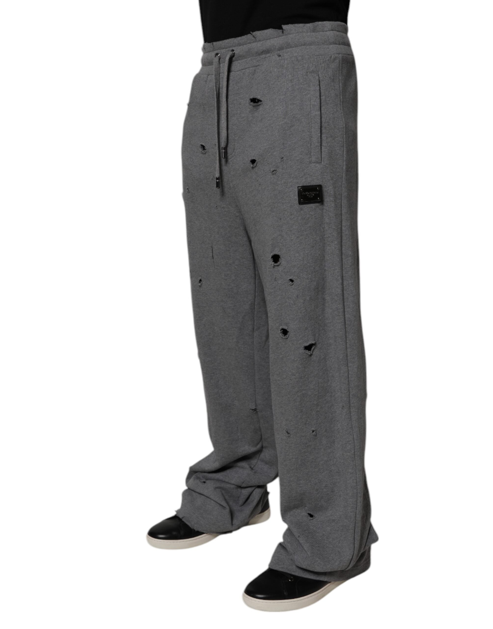 Dolce &amp; Gabbana Graue, gerade Jogginghose aus Baumwolle im RipStyle