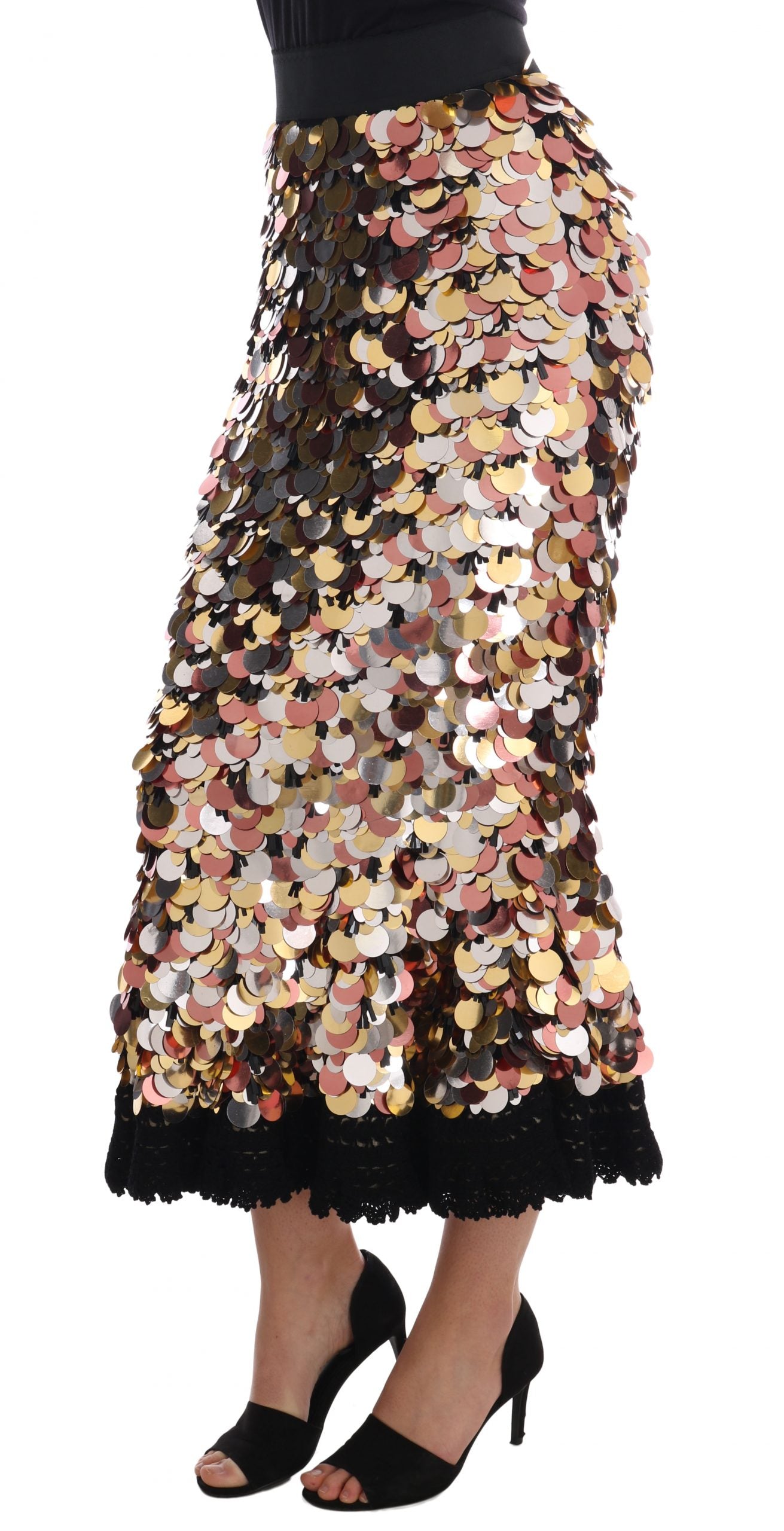 Dolce & Gabbana Gold Pailletten-Schößchenrock mit hoher Taille