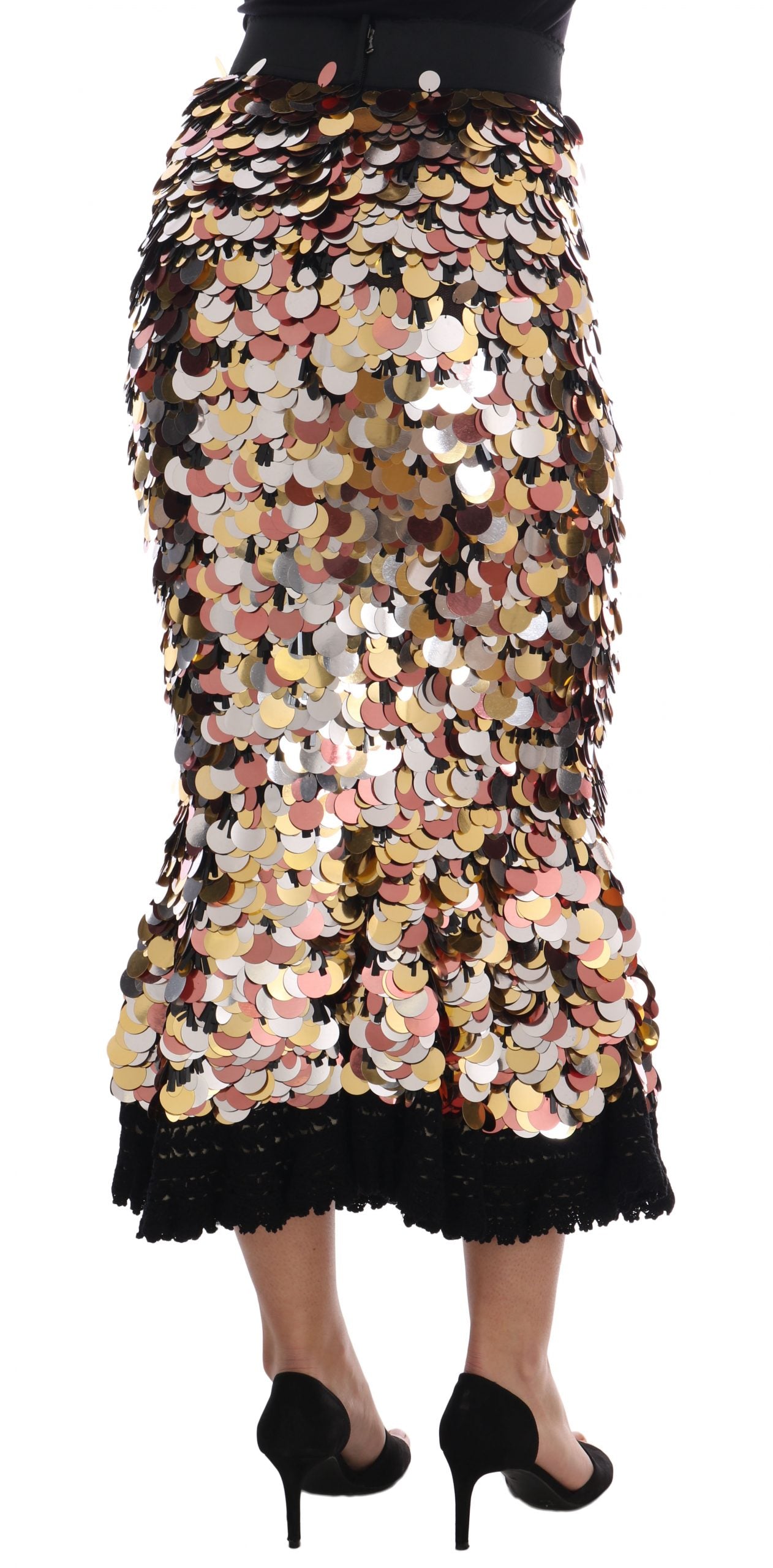 Dolce & Gabbana Gold Pailletten-Schößchenrock mit hoher Taille