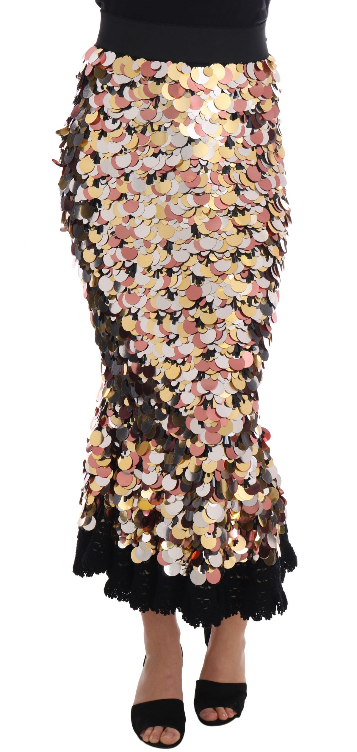 Dolce & Gabbana Gold Pailletten-Schößchenrock mit hoher Taille