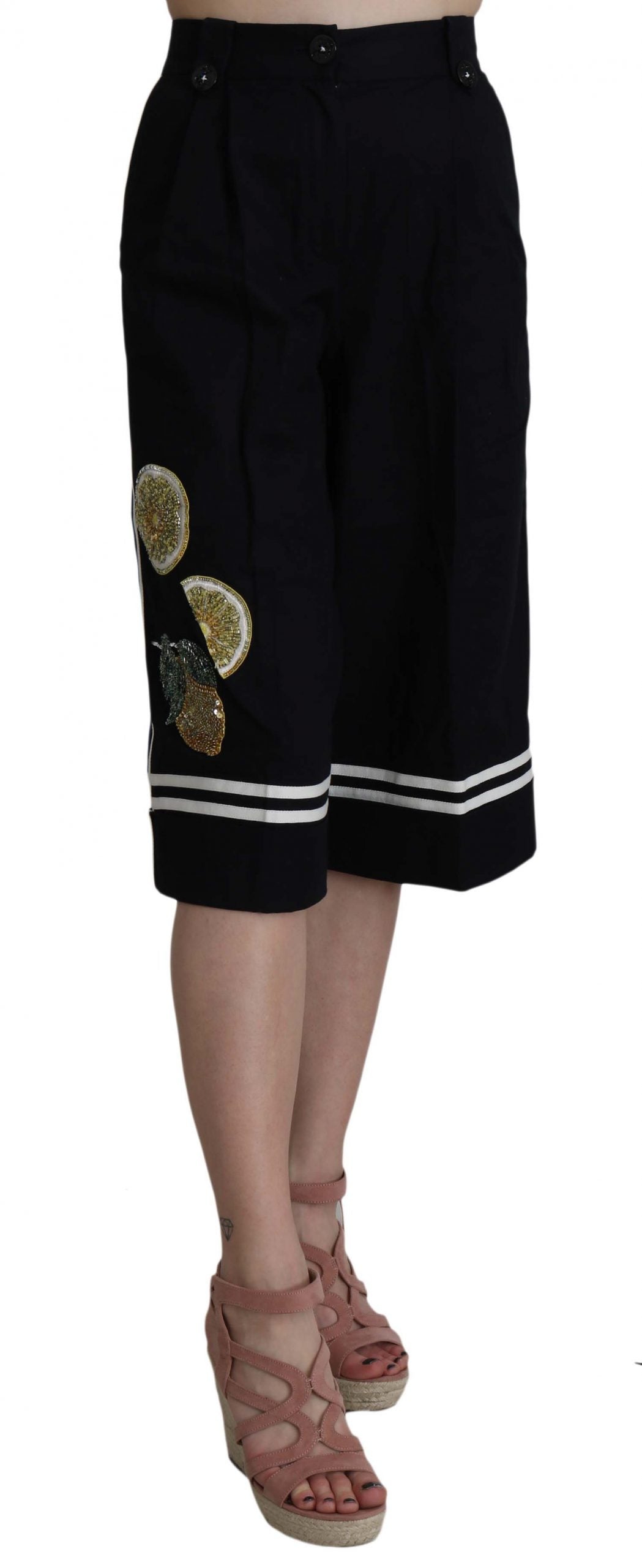 Dolce & Gabbana Schwarze Cropped Baumwollhose mit Verzierungen