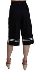 Dolce & Gabbana Schwarze Cropped Baumwollhose mit Verzierungen
