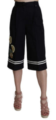 Dolce & Gabbana Schwarze Cropped Baumwollhose mit Verzierungen