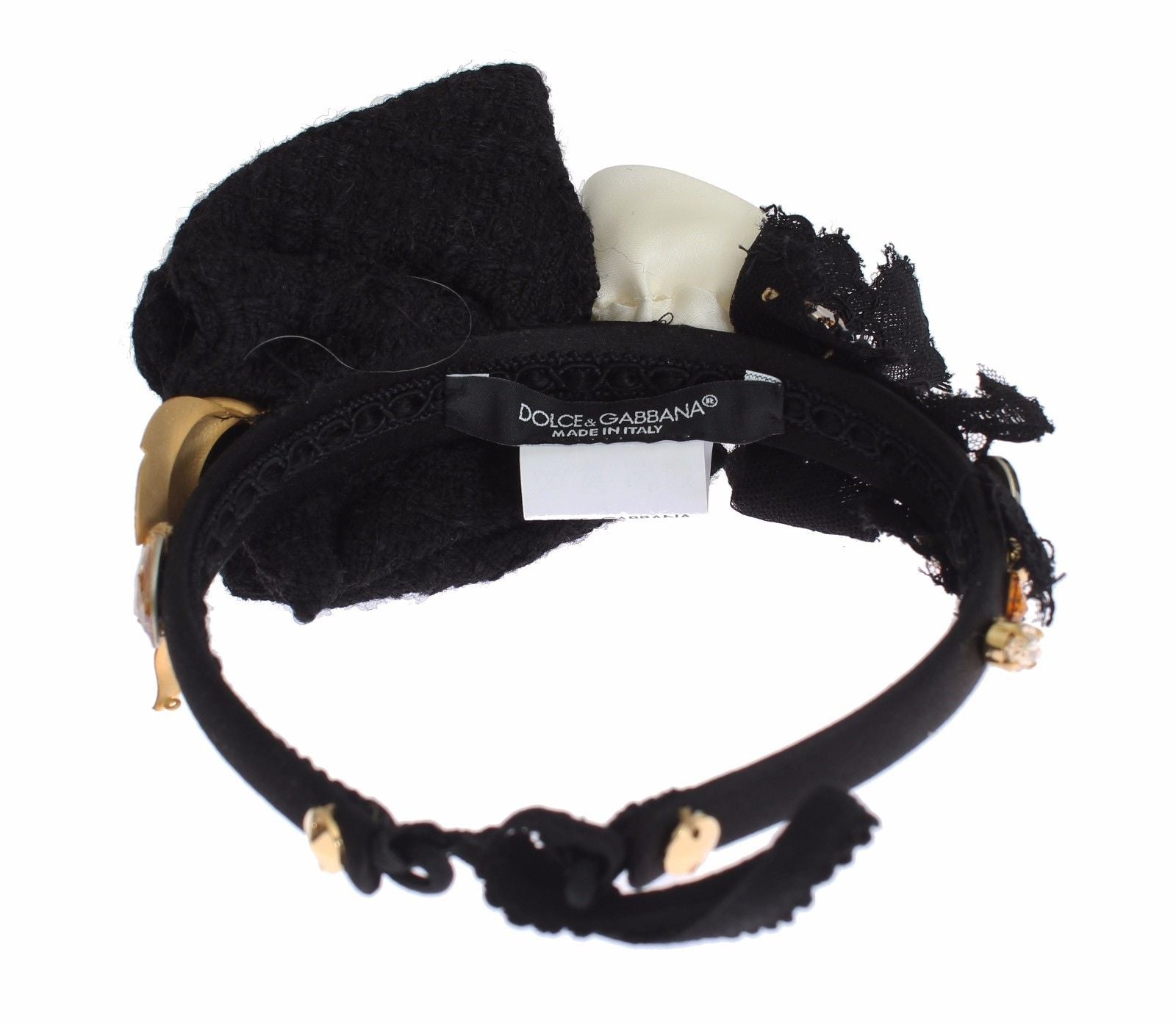 Dolce & Gabbana Diadem Stirnband Tiara Weiße Rose Kristall Haar Gold