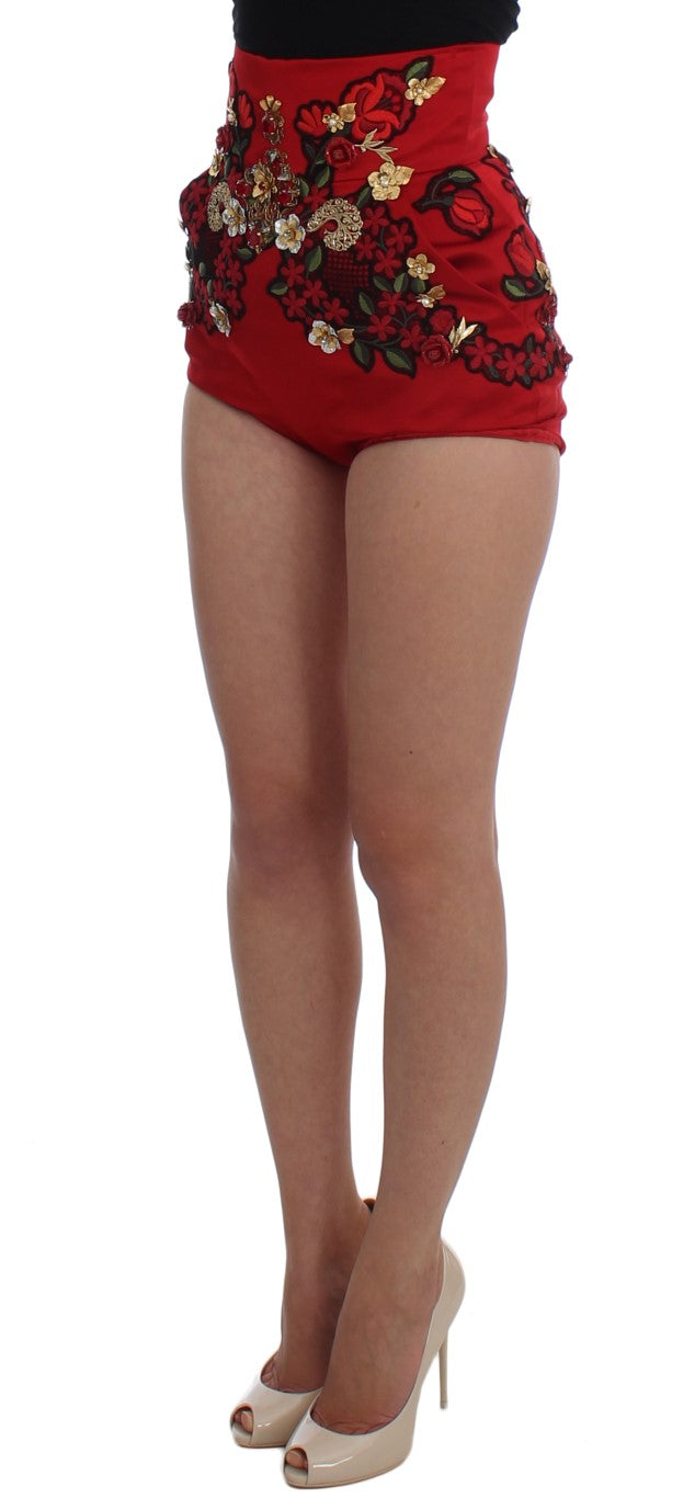 Dolce & Gabbana Rode Zijden Kristallen Rozen Short