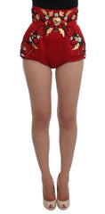 Dolce & Gabbana Rode Zijden Kristallen Rozen Shorts