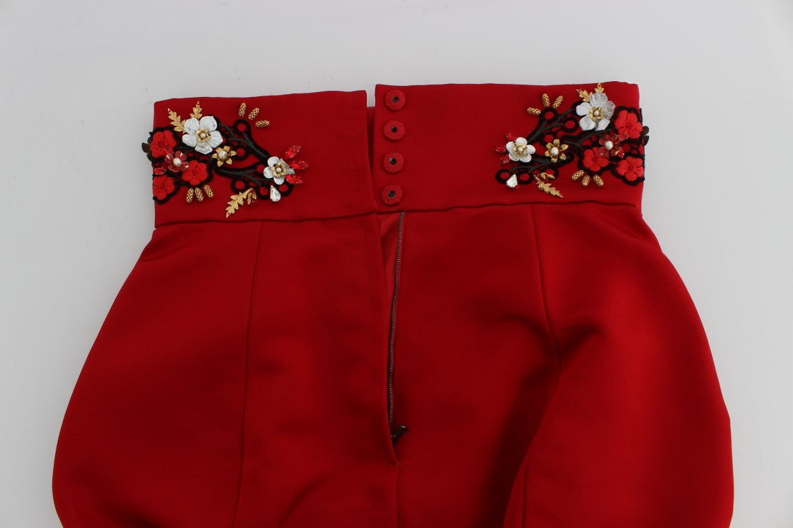 Dolce & Gabbana Rode Zijden Kristallen Rozen Shorts
