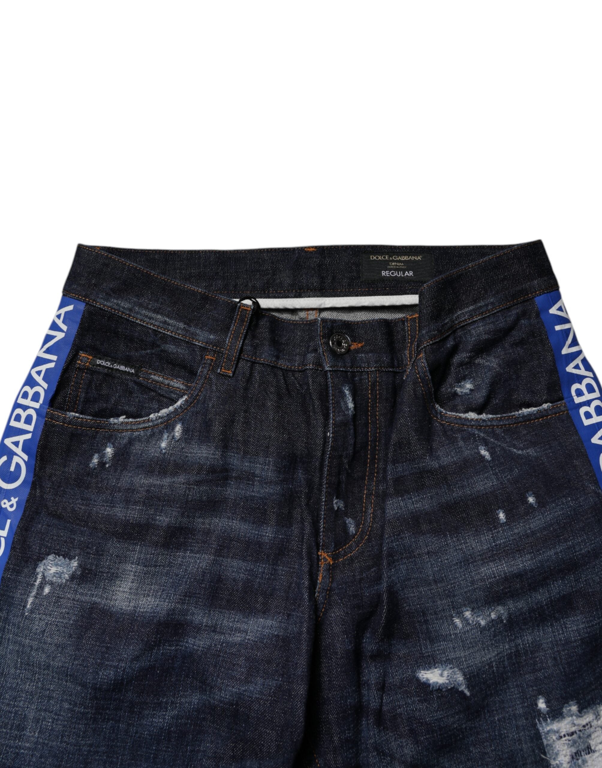 Dolce &amp; Gabbana – Dunkelblaue Skinny-Jeans aus zerfetzter Baumwolle