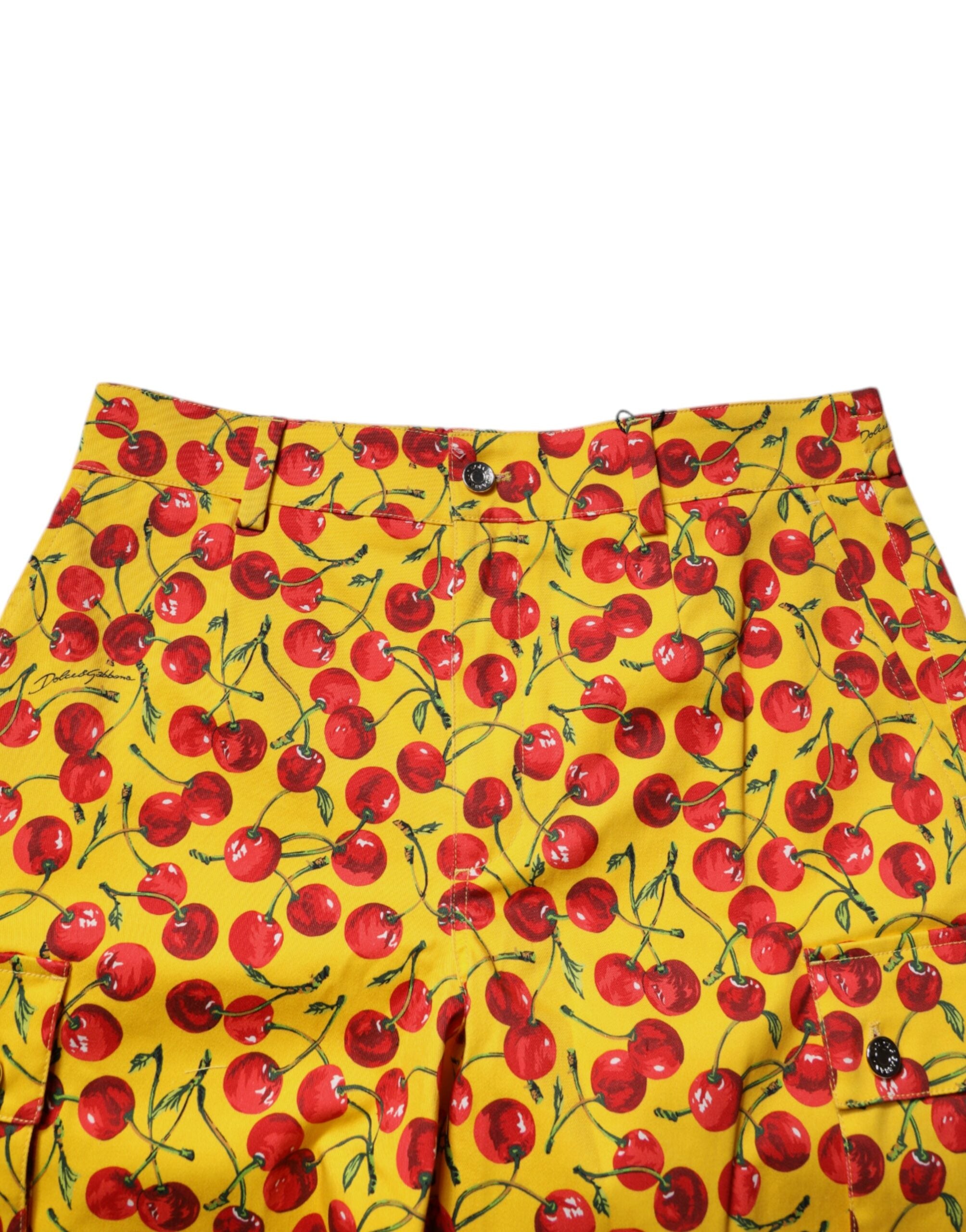 Dolce & Gabbana Gelbe Baumwoll-Bermudashorts für Herren mit Kirschprint
