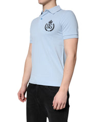 Dolce & Gabbana Hellblaues Baumwoll-Poloshirt mit Kronenkragen