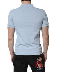 Dolce & Gabbana Hellblaues Baumwoll-Poloshirt mit Kronenkragen