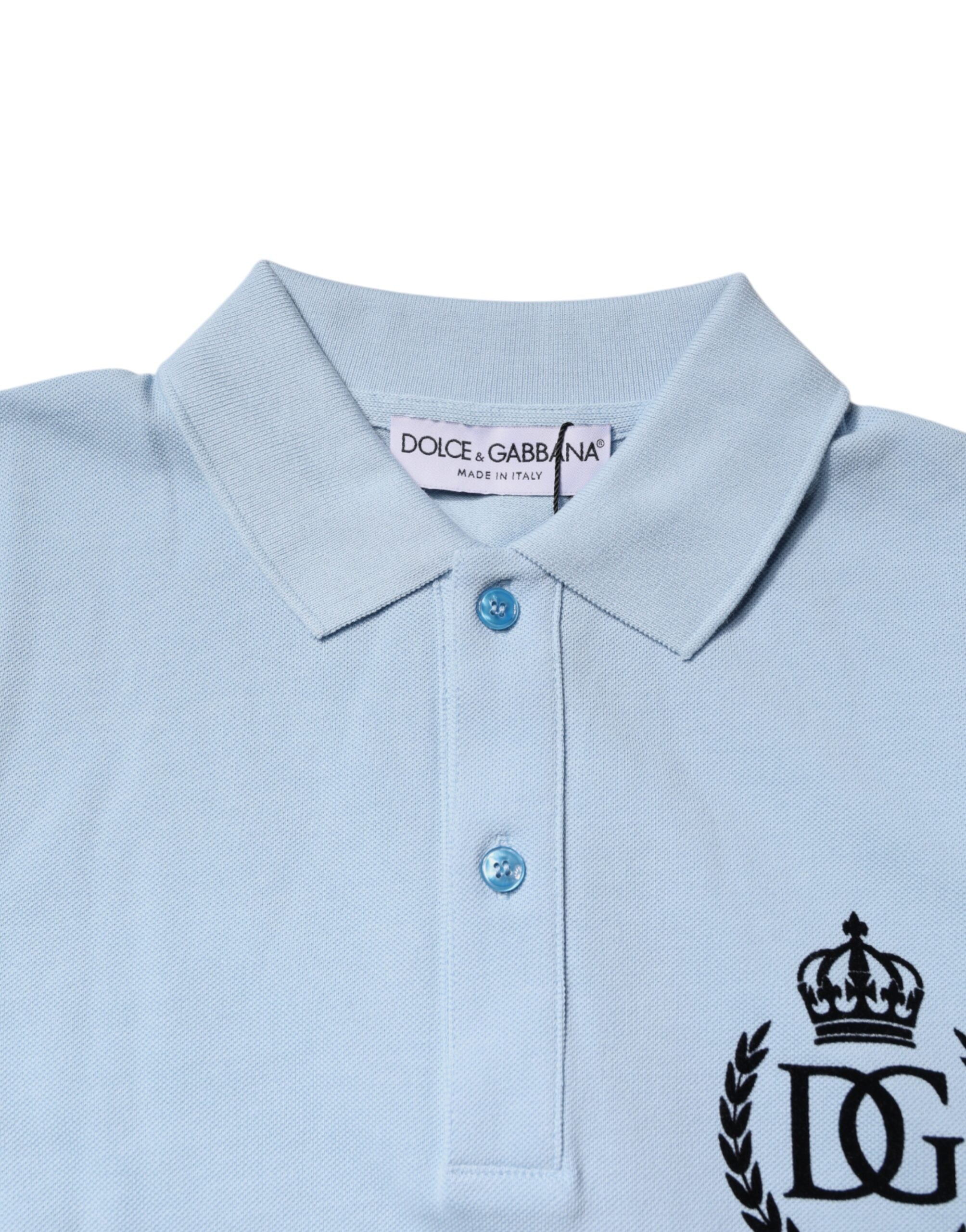 Dolce & Gabbana Hellblaues Baumwoll-Poloshirt mit Kronenkragen