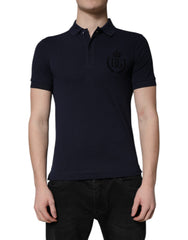 Dolce & Gabbana Dunkelblaues Baumwoll-Polo-T-Shirt mit Kronenkragen