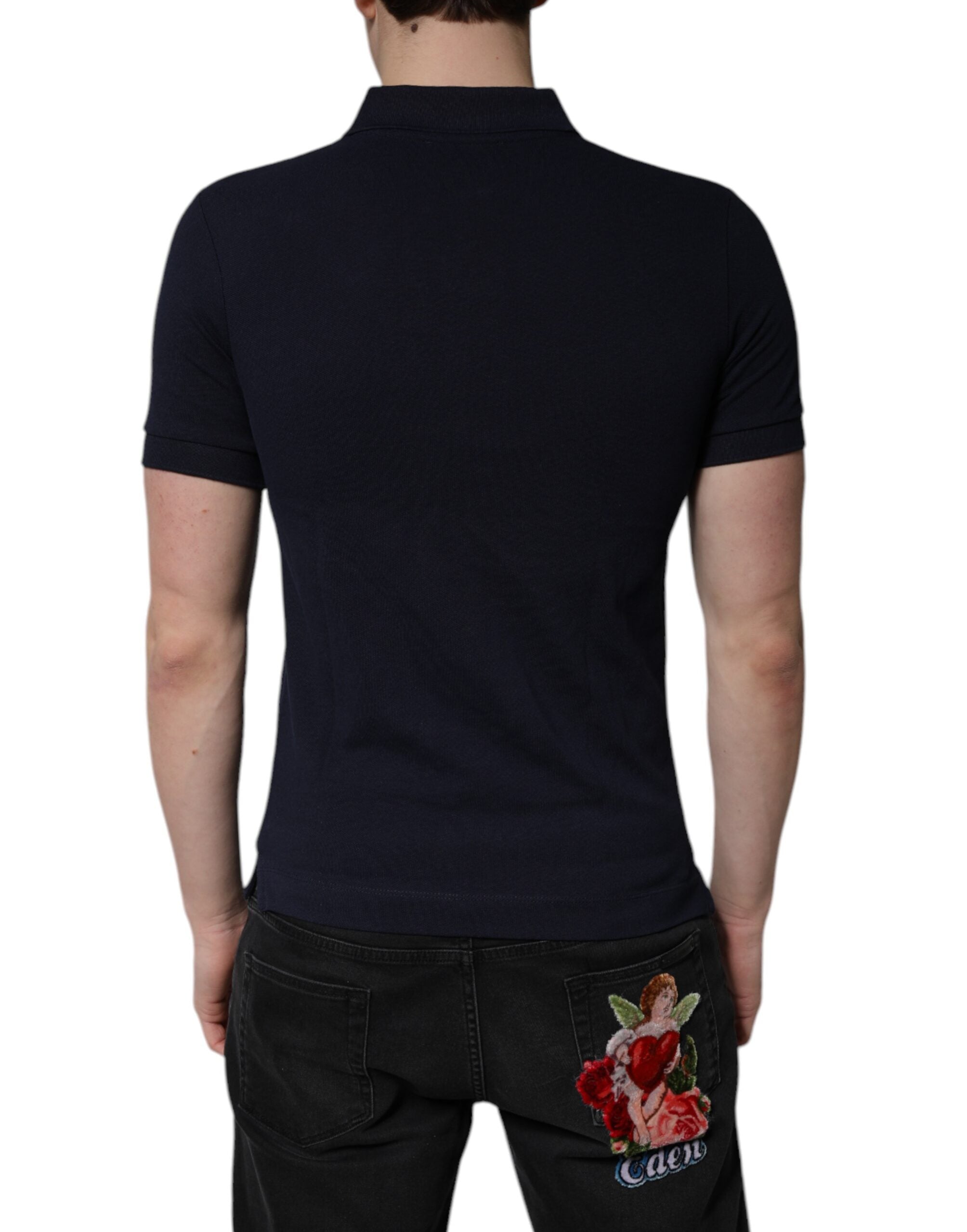 Dolce & Gabbana Dunkelblaues Baumwoll-Polo-T-Shirt mit Kronenkragen