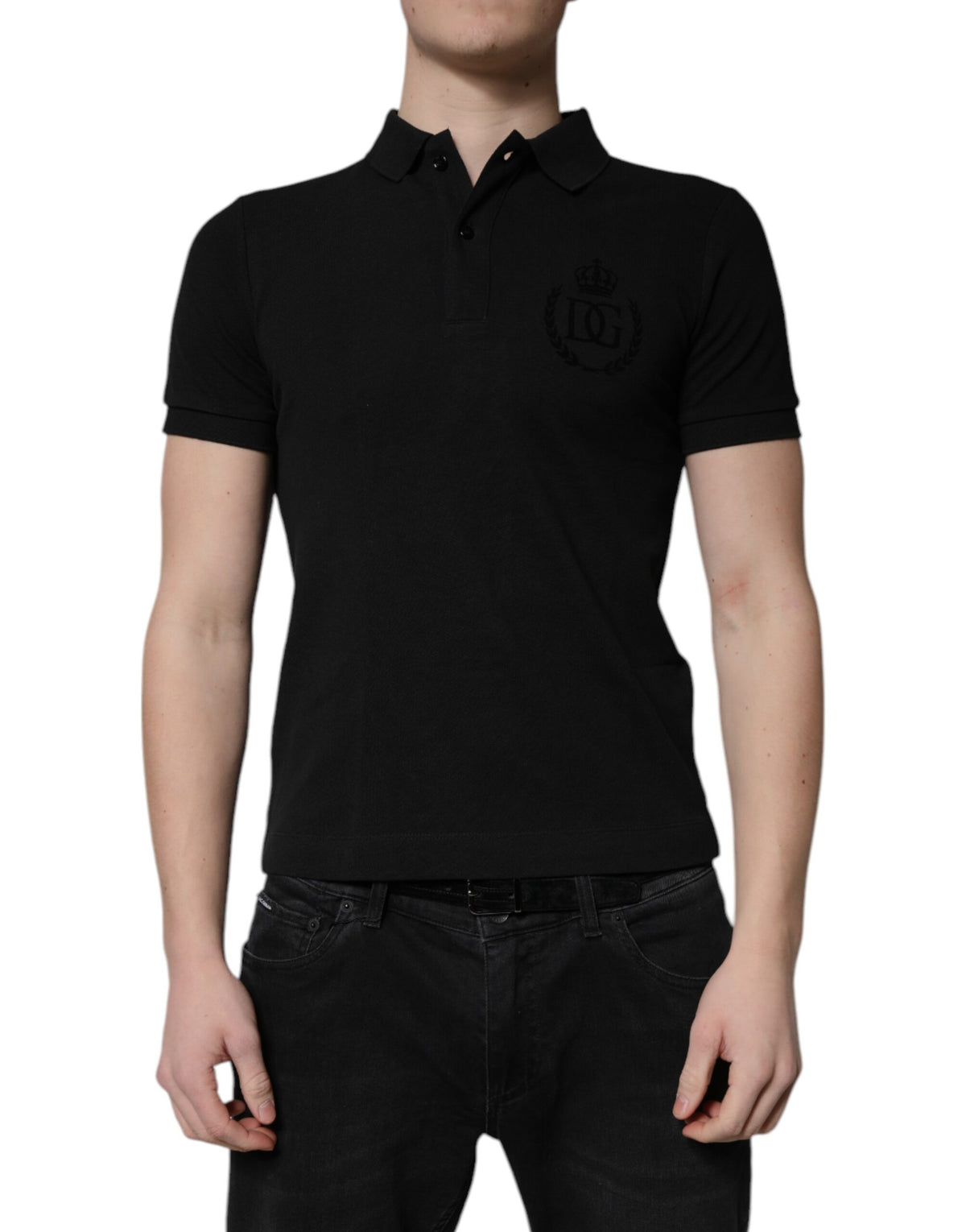Dolce & Gabbana Schwarzes Baumwoll-Polohemd mit DG-Logo und Kragen