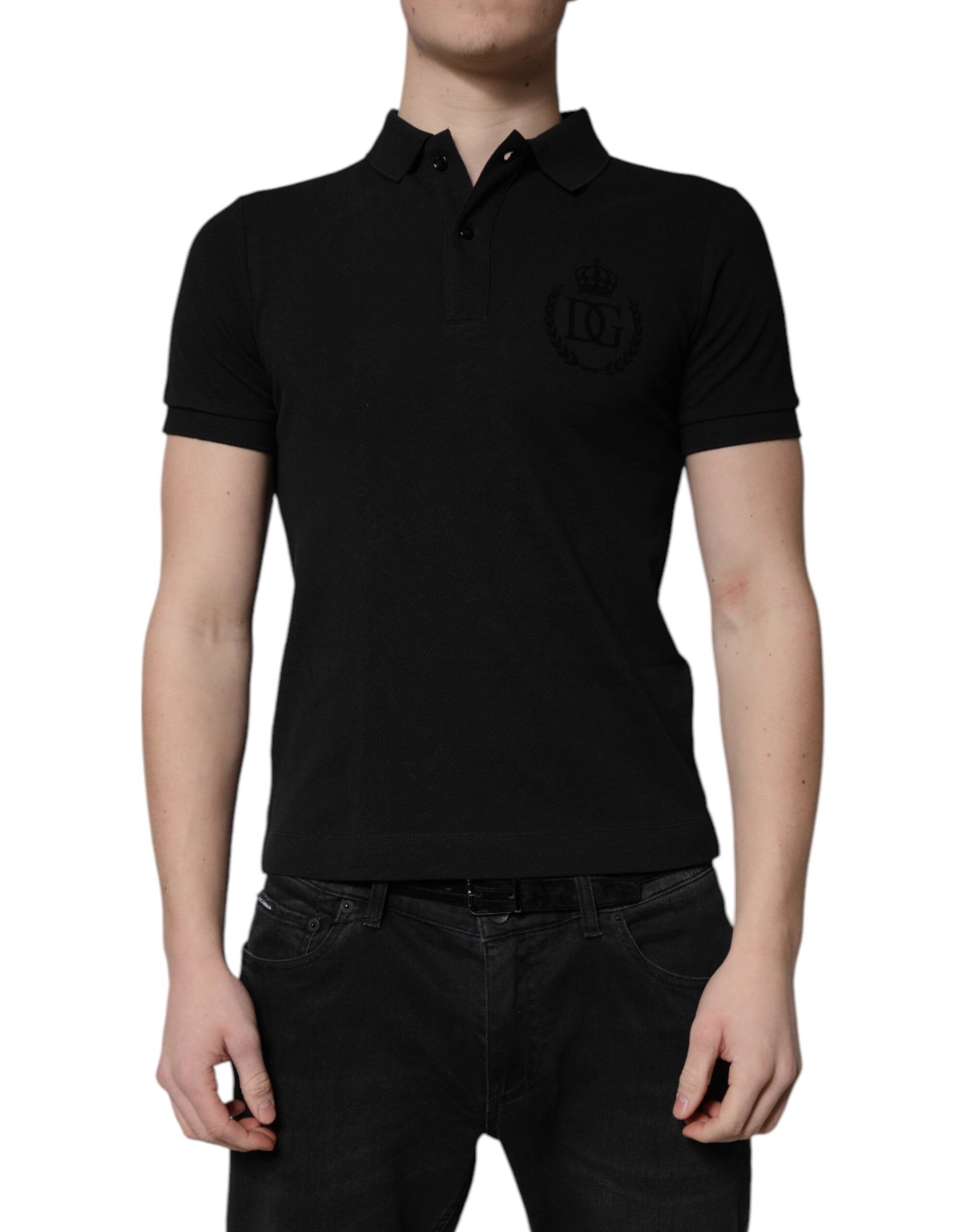 Dolce & Gabbana Schwarzes Baumwoll-Polohemd mit DG-Logo und Kragen