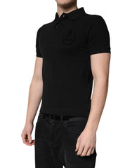 Dolce & Gabbana Schwarzes Baumwoll-Polohemd mit DG-Logo und Kragen