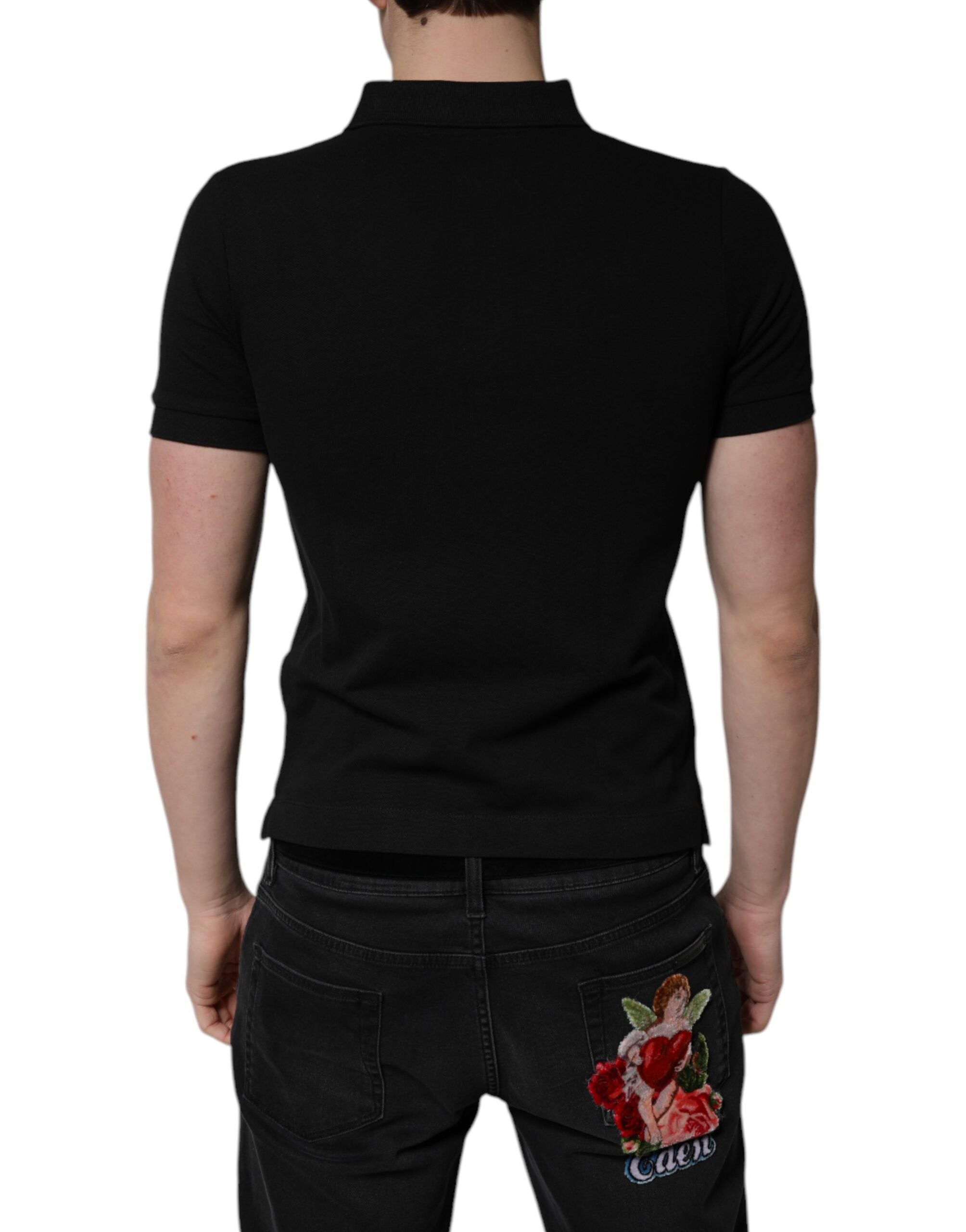 Dolce & Gabbana Schwarzes Baumwoll-Polohemd mit DG-Logo und Kragen