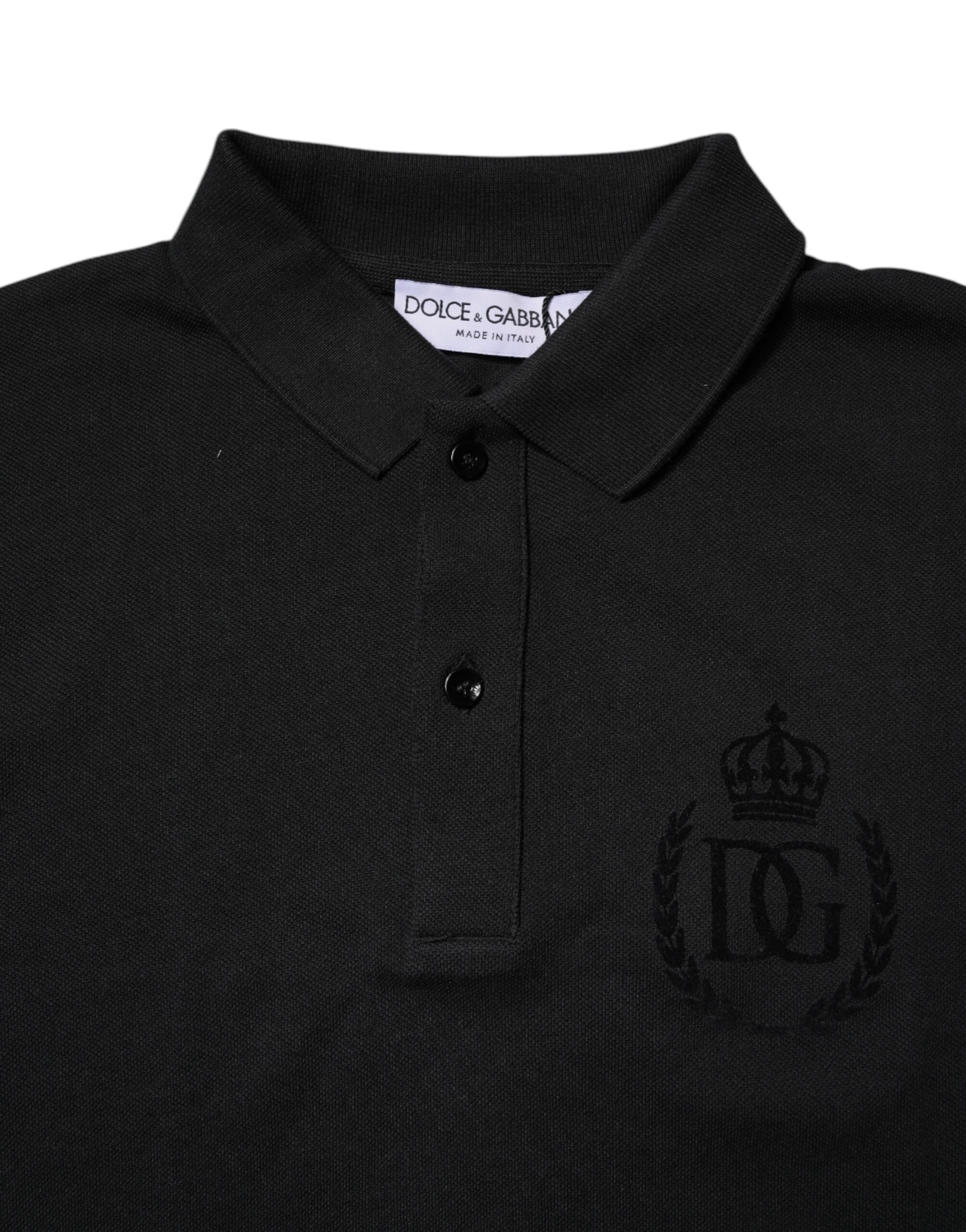 Dolce & Gabbana Schwarzes Baumwoll-Polohemd mit DG-Logo und Kragen