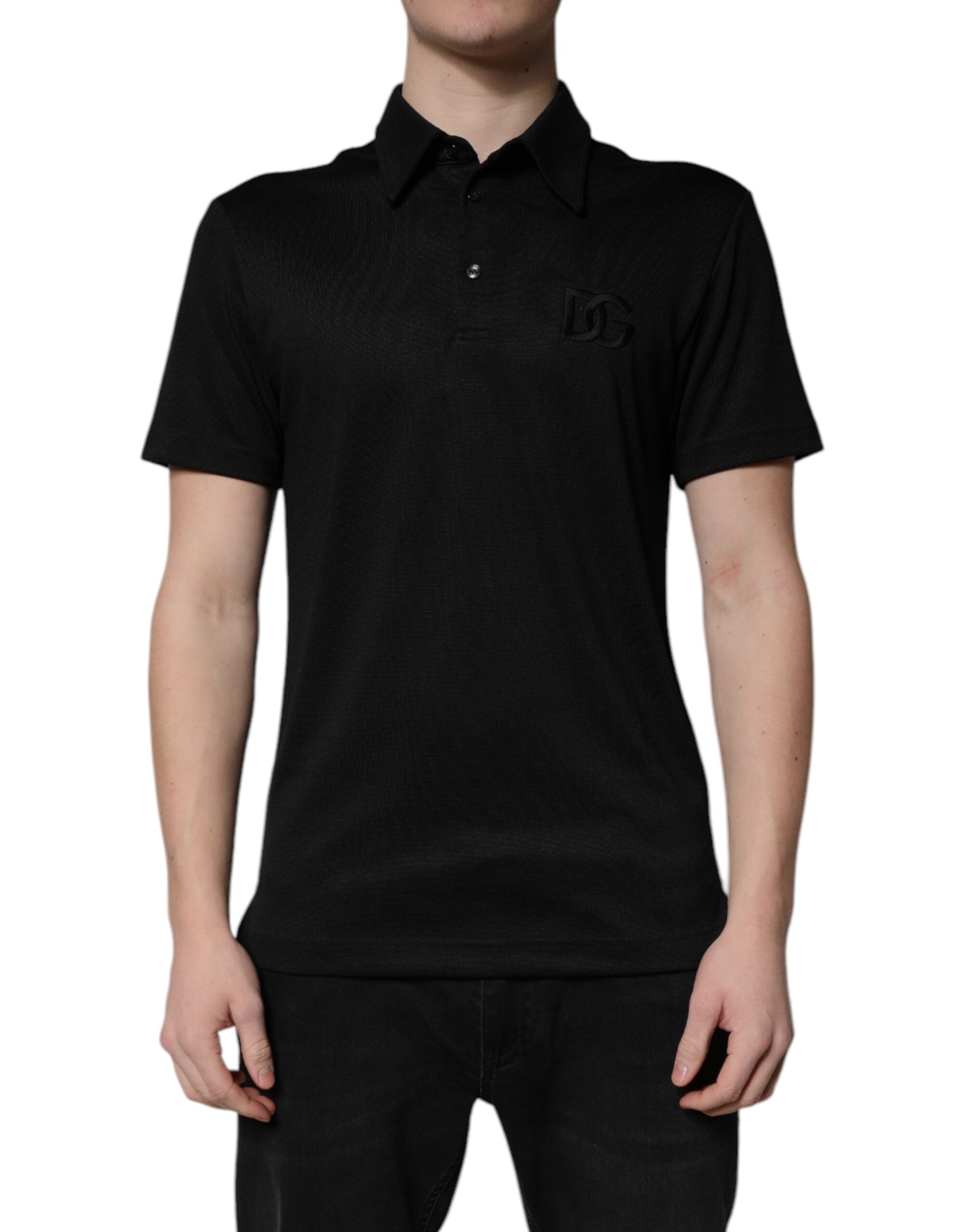 Dolce & Gabbana Zwart Polyester Polo T-shirt met DG-logo en Kraag