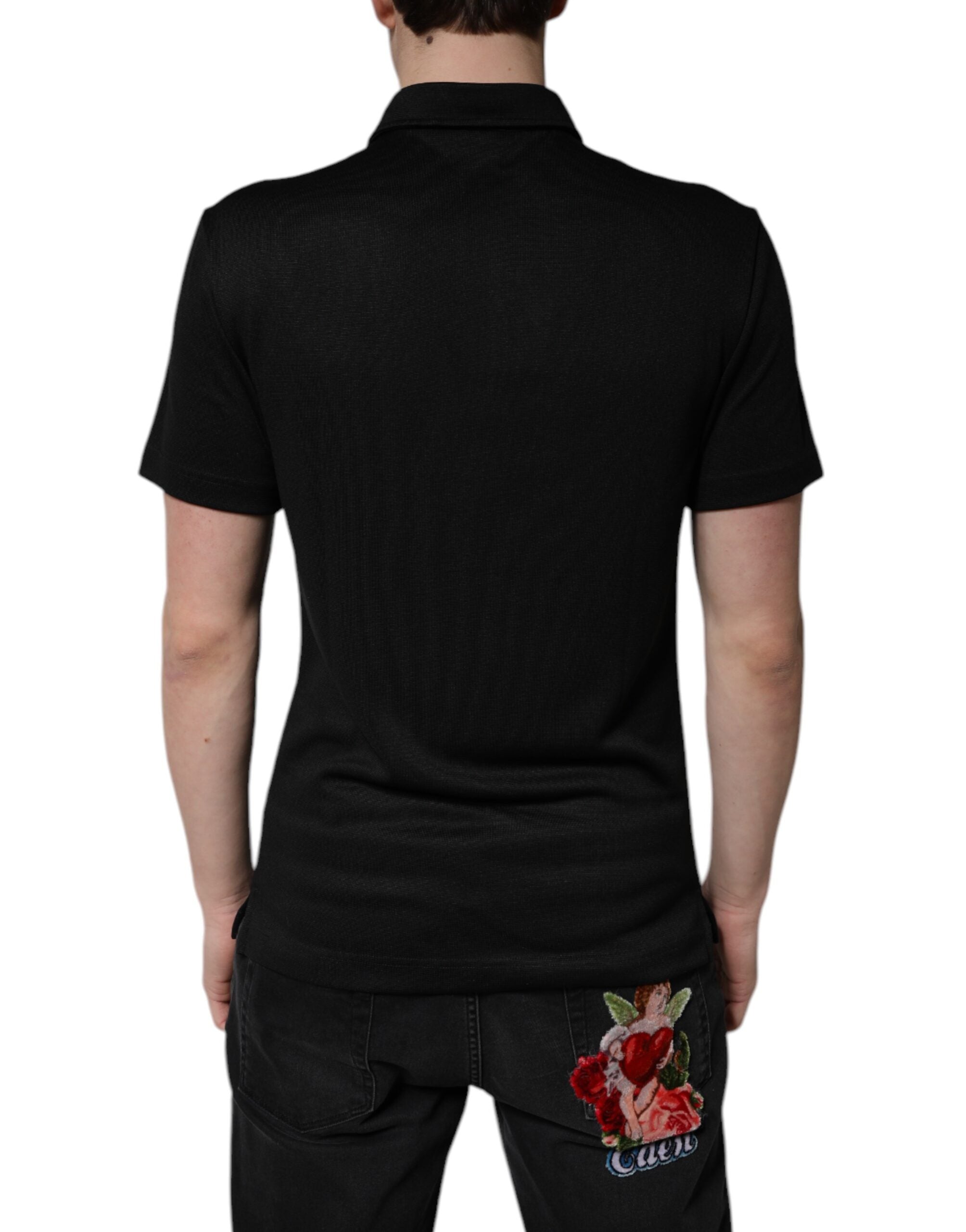 Dolce & Gabbana Zwart Polyester Polo T-shirt met DG-logo en Kraag