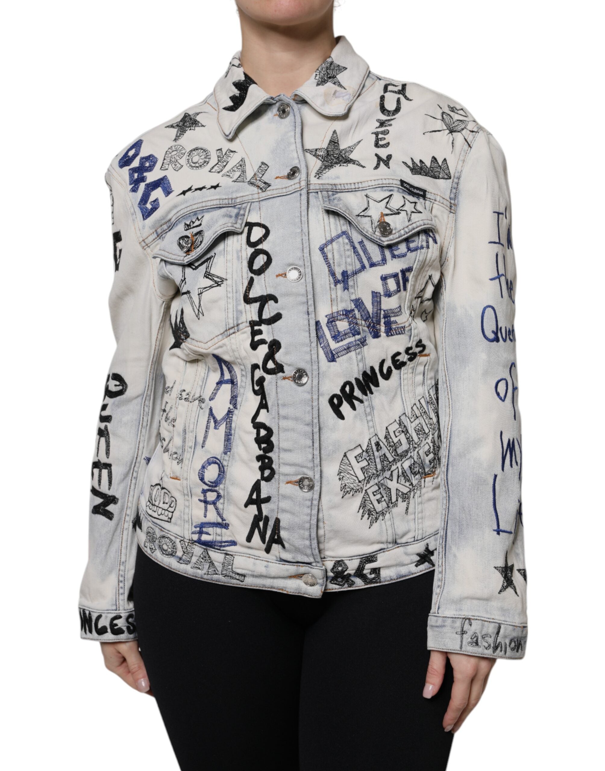 Dolce & Gabbana Light Blue Graffiti Button Down Jeansjacke