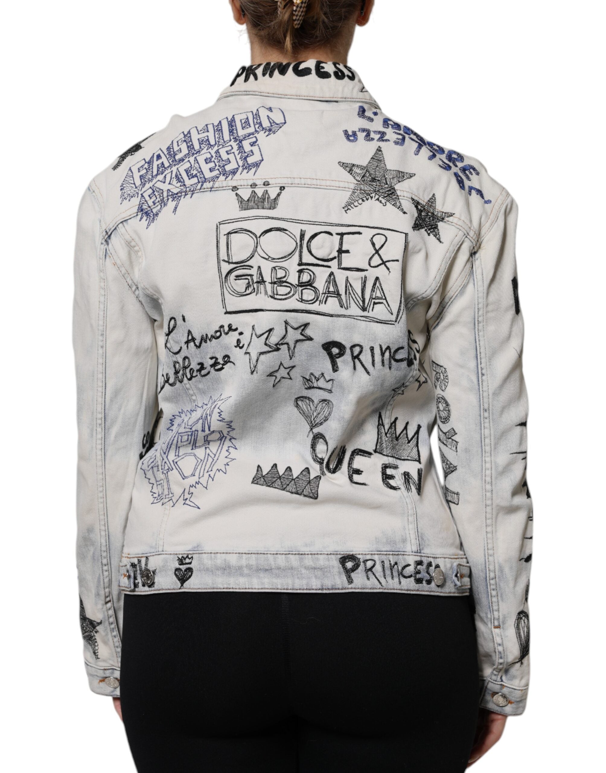 Dolce & Gabbana Light Blue Graffiti Button Down Jeansjacke