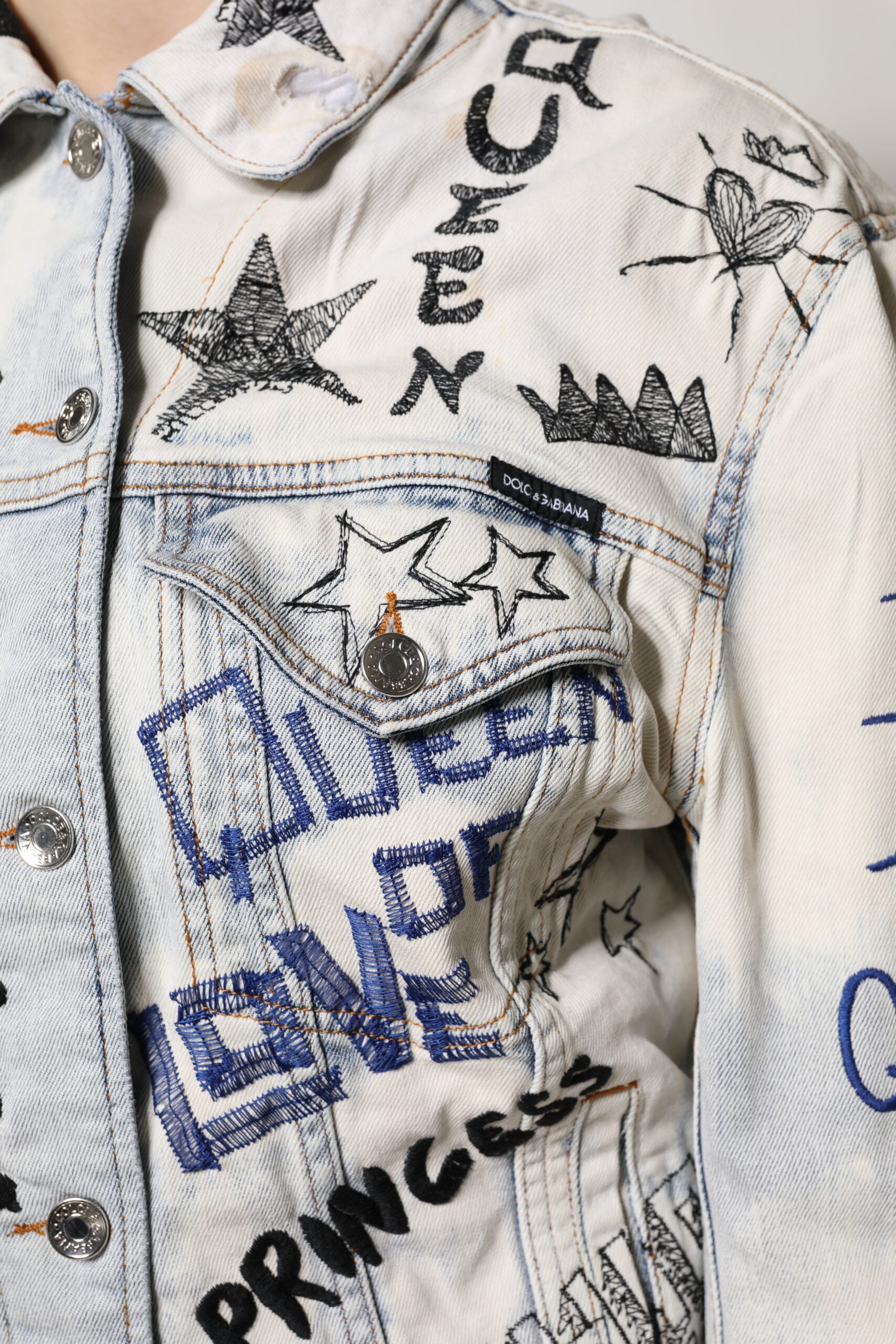 Dolce & Gabbana Light Blue Graffiti Button Down Jeansjacke